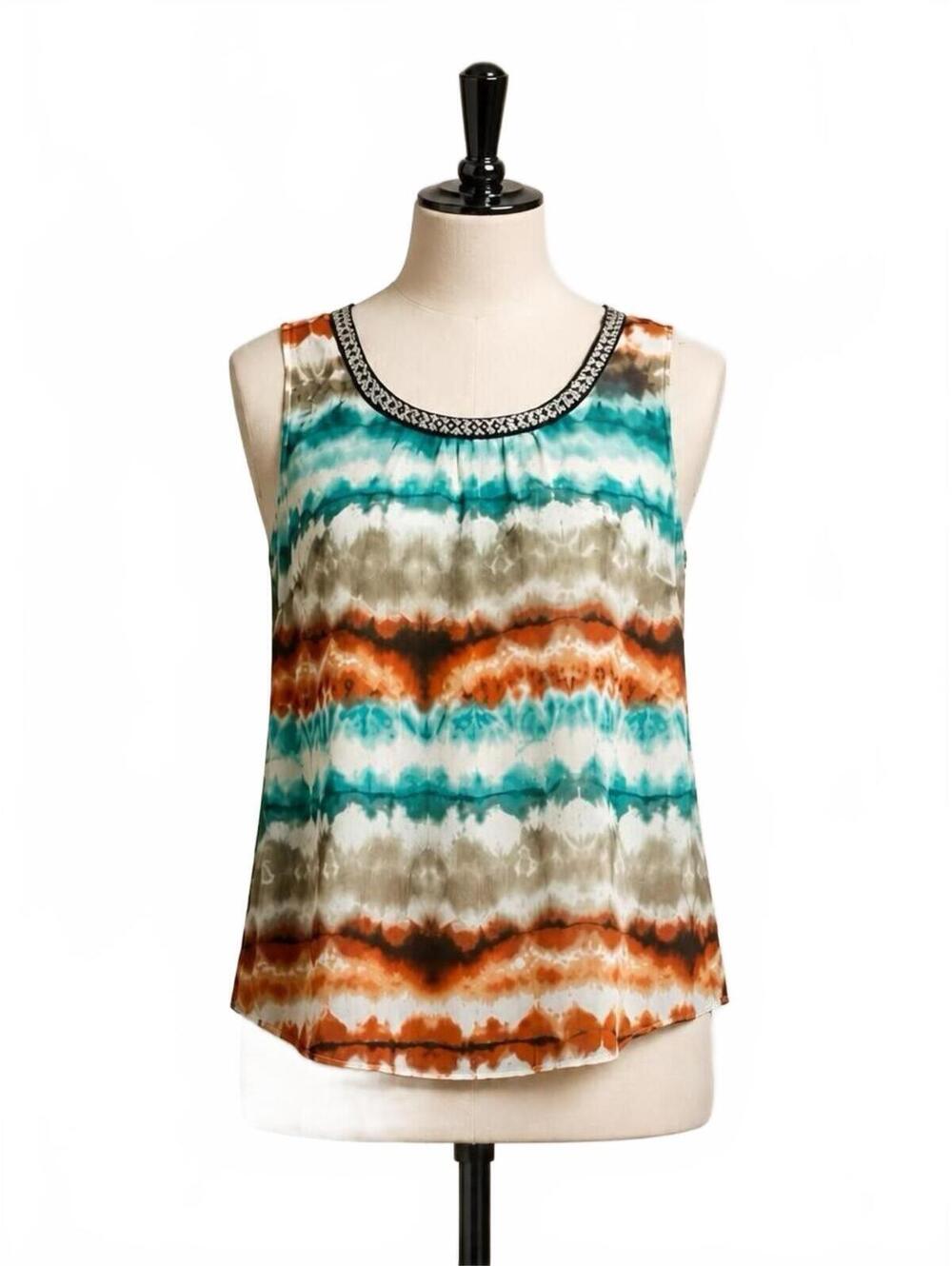 AGB Woman Plus Size 2X Sleeveless Tie-Dye Tank Top with Decorative Neckline